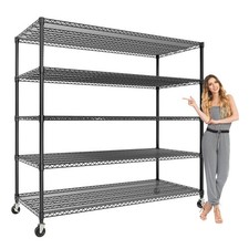 5-Tier Heavy Duty Adjustable Wire Shelving Unit with Wheels for Garage, Kitchen picture