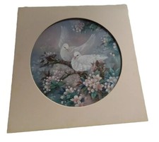 WATERCOLOR SILK PAINTING DOVES NATURE'S POETRY OOAK, SIGNED LENA LIU picture
