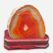 Agate Brown Orange Geode Display Set – Polished Slice & Wood Standing picture