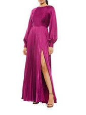 Ieena Mac Duggal Berry Pleated Long Sleeve Satin A-Line Gown Dress Size 10 $458 picture