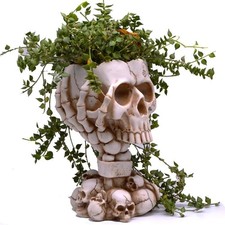 Tall White Skull Planter, Goth Flower Pot, Succulent, Drainage, Halloween Decor picture