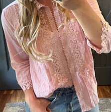 Lavender Tribe New Pink Crochet Lace Boho Top, Small picture