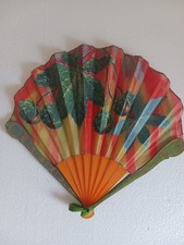 Antique Victorian fan Spanish style Embroidered Foliage Carved 10 in. Guards picture