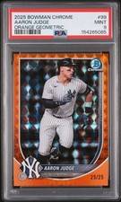 AARON JUDGE - 2025 Topps Bowman Chrome-ORANGE Geometric Refractor 25/25 PSA 9 picture