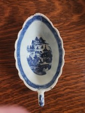 Antique Chinese 18th c. Qianlong Period Blue and White Leaf Shaped Bowl Pitcher picture