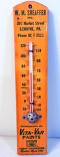 Vintage W. M. Sheaffer Lemoyne PA Vita-Var Paints Adv Thermometer c1940s WORKS picture