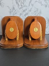 VTG Nautical Wood Pulley Bookends Maritime Sailing Ship Block Anchor Design  picture