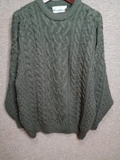 Aran Crafts Ireland 100% Merino Wool Sweater Size Large Hunter Green  picture