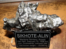Sikhote-Alin iron Meteorite thumbprints  all around 237 gm RUSSIA .52 LBS LABEL picture