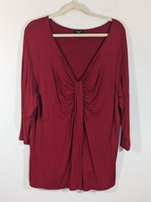 Talbots Woman Plus Size 2X Red Stretchy Christmas 3/4 Sleeve Blouse Shirt Top picture