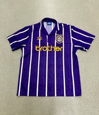 Vintage 1992-94 Manchester City FC Pinstripe Away Jersey Umbro XL Rare picture