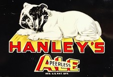 Vtg 1940s Hanleys Peerless Ale Beer Advertising Sign 13” Tin TOC Bulldog Graphic picture
