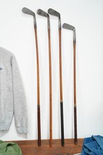 Antique Hickory Wood Shaft Golf Club Lot Bob Peebles W Winton Putting iron picture