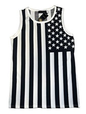 FCYOSO Men's M US Flag Stars Graphic Sleeveless Tank Top, Black/White Round Neck picture