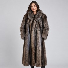 Natural Brown Raccoon Fur Coat Women's L 12-14 Howard Marcus Furs Real Fur picture