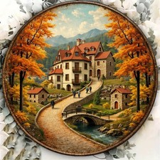 CIFbuy Vintage Autumn Town 2D Flat Round Sign 8x, 
