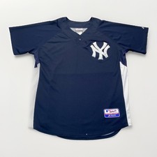 New York Yankees Jersey Mens L Majestic Cool Base Blue MLB Y2k Vintage Shirt picture