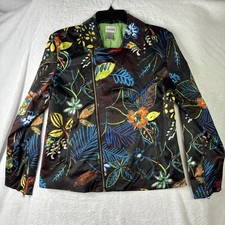 Chicos Size 1 Medium Tropical Floral Botanical Zip Front Jacket Boho Multicolor picture