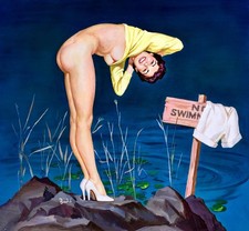  Vintage Pin Up Art No Swimming 12 x 12