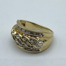 10K Yellow Gold Diamond Wide Braided Three Row Band Ring Size 6.5 4.3g picture
