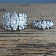 Lot 2 925 SETA Rings Marquise CZ Cluster Both Size 5 picture