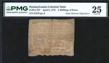 1772 PENNSYLVANIA 2/6d COLONIAL NOTE ~ JOHN MORTON DECLARATION SIGNER PMG VF 25 picture