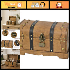 Vintage Wooden Treasure Chest Decorative Box with Lock - 12