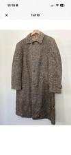 Vintage 1960s Howard Clothes Herringbone Wool Overcoat Brown Tweed Union Made picture