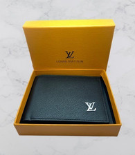 Refurbished Men's Black Card Holder Leather Bifold Wallet Logo Design w/box Gift picture