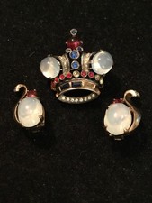 VTG 2 PIECE TRIFARI ALFRED PHILIPPE MOONSTONE BROOCH EARRINGS SET STERLING picture