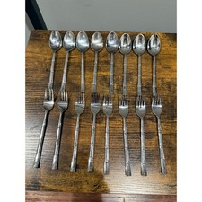 Cosmos Stainless Korea Faux Bamboo Flatware Set 16pc Spoons and Forks Vintage picture