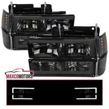 Fits 1994-1998 Chevy C/K Tahoe Suburban Smoke Headlights+LED Bumper+Corner Lamp picture