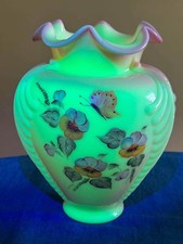 Fenton OOAK large Burmese feather vase hand painted by Kathleen Sponsler picture