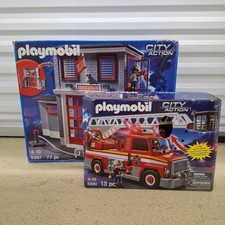 PLAYMOBIL 5981 5980 Firetruck City Action Fire Station Play Sets RETIRED **READ  picture
