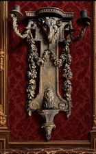 Large 18th C. French Louis XVI Giltwood Wall Sconce Ram’s Head Floral Swags 27” picture