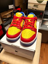 Nike Id Dunk Low Men’s Low Top Leather Colorblock Lace Up Red Yellow Blue White picture