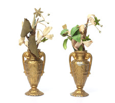 Pair Antique German Dollhouse Gerlach Gild Soft Metal Flower Vase Miniature picture