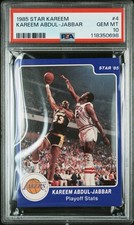 POP 1 PSA 10 Kareem Abdul-Jabbar 1985 Star Playoff Stats vs HOF Moses Malone WOW picture