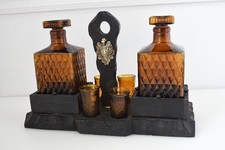Vintage MCM Amber Glass Decanter Set Art Glass Made in Taiwan MCM VGC Complete picture