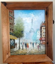 Vintage (16x20 - 21x25 Frame) Original Paris Street Scene Oil Painting Burnett picture