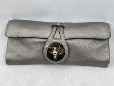 Chloe Metallic Grey Pebbled Leather Turnlock Clutch Bag Gold Hardware picture