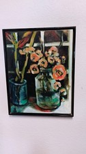 Vtg Ooak Original Contemporary Oil On Canvas Brutalist Still-life Framed Signed picture