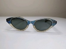 VTG Mid Century Sunglasses 1950s Confetti Lucite Gold Glitter 2 Tone Blue Read picture