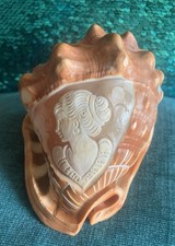 Vintage Italian Hand-Carved Helmet Conch Shell Cameo of Young Lady-Pristine-5.5” picture
