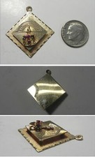 J829 Vintage 14k Solid Yellow Gold Happy Birthday Pendant/Charm Gemstones, 4.82g picture