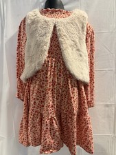 btween Zara Girls Floral Dress with Faux Fur Vest Set size 5 cozy faux style dre picture