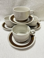 (4)Rörstrand-Sweden”FORMA”-White/Brown Band-Stackable Tea/Coffee Cup&Saucer Sets picture