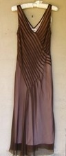 Talbots Brown Silk Sheer Striped V-neck Maxi Dress  Size 8 picture