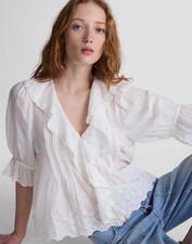 NWT Madewell Blaire Top SzXL White V-neck Ruffle Button-down Puff Sleeve picture