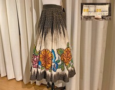 Vtg 40s 50s Hand Painted Mexican Cotton Circle Skirt Floral w Sequins S AS IS picture